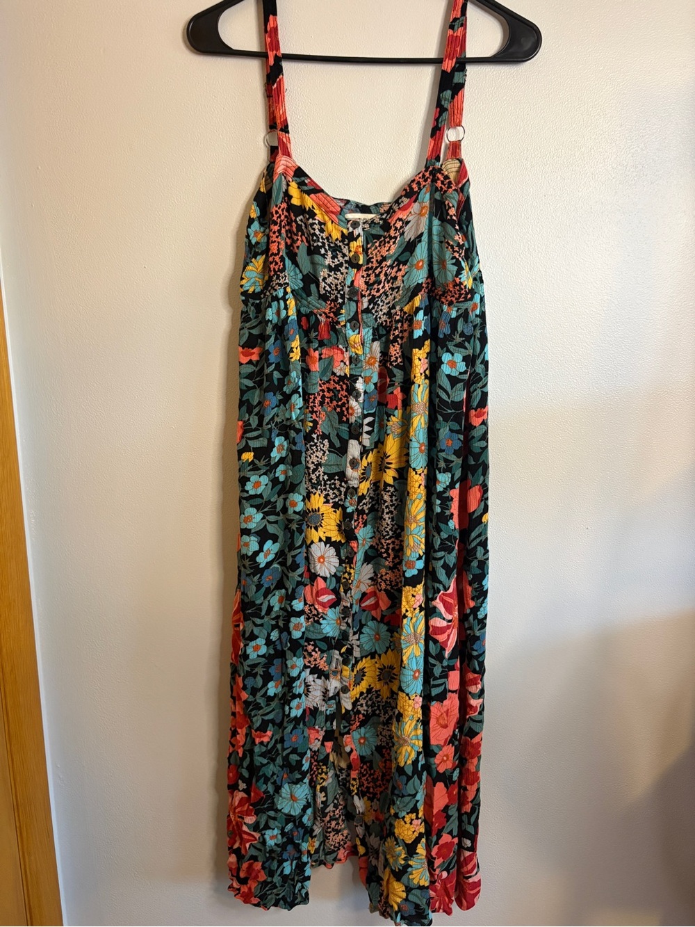 NATURAL LIFE Black Maxi Dress with Coral, Teal & Yellow Floral Print